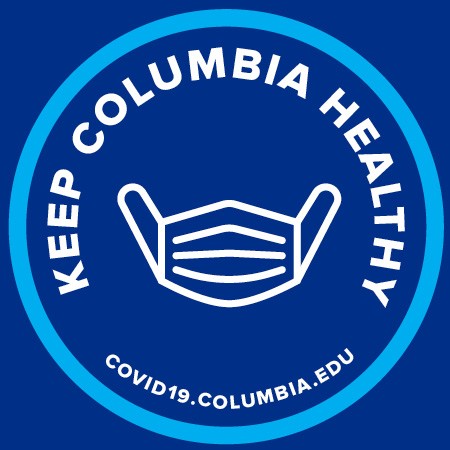 "Keep Columbia Healthy" sticker with image of a face covering inside a circle