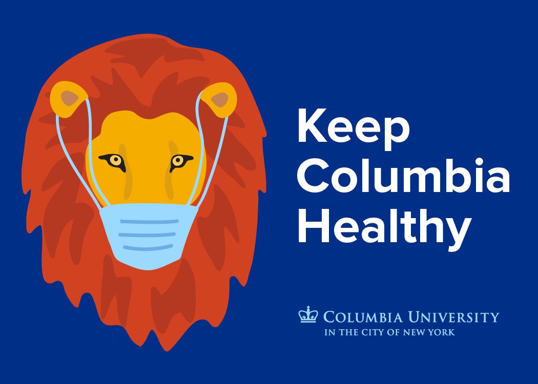 "Keep Columbia Healthy" with image of lion wearing face covering