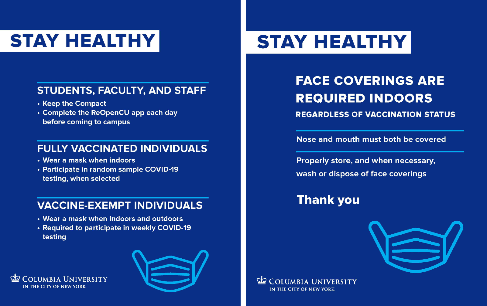 COVID-19 signage. Stay Healthy, face coverings are required indoors.