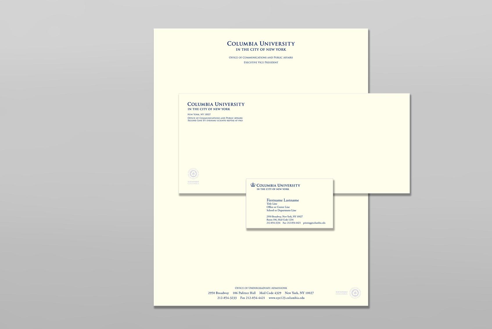 Columbia University stationery sample