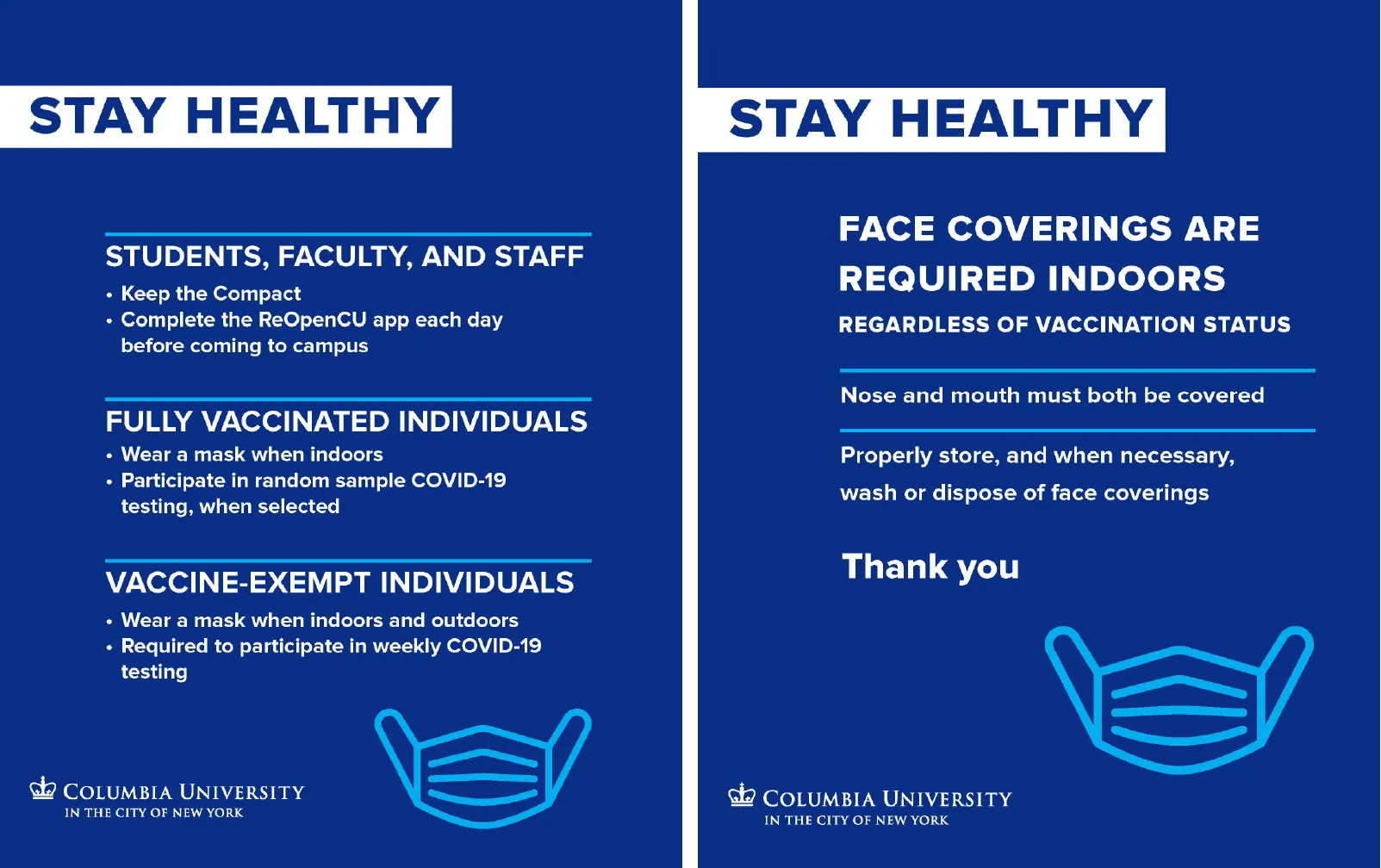 COVID-19 signage. Stay Healthy, face coverings are required indoors.