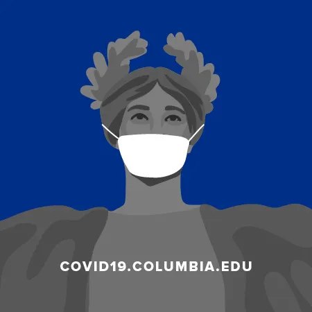 image of Alma Mater wearing face covering