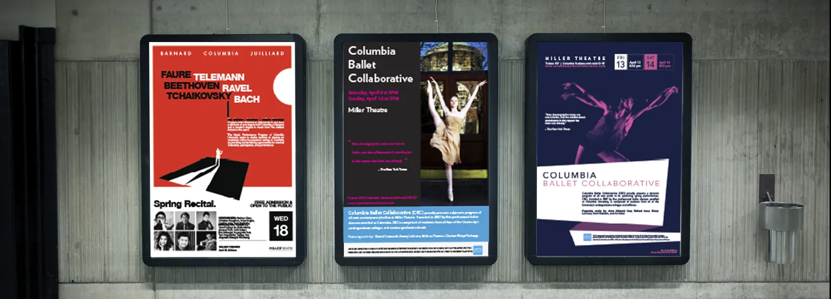 Posters displayed on a wall